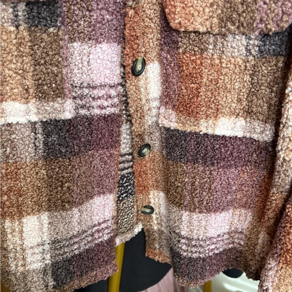 beachlunchlounge Brown and Pink Teddy Jacket shacket NWT - Picture 4 of 5